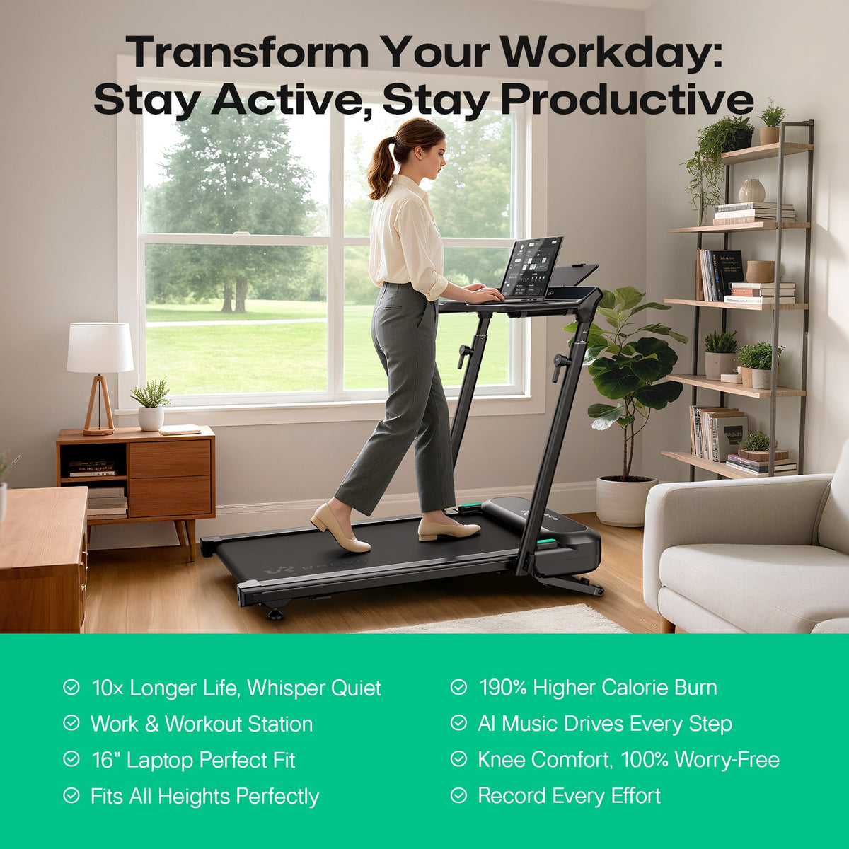 Woman working on a UREVO FoldiMix 5L treadmill