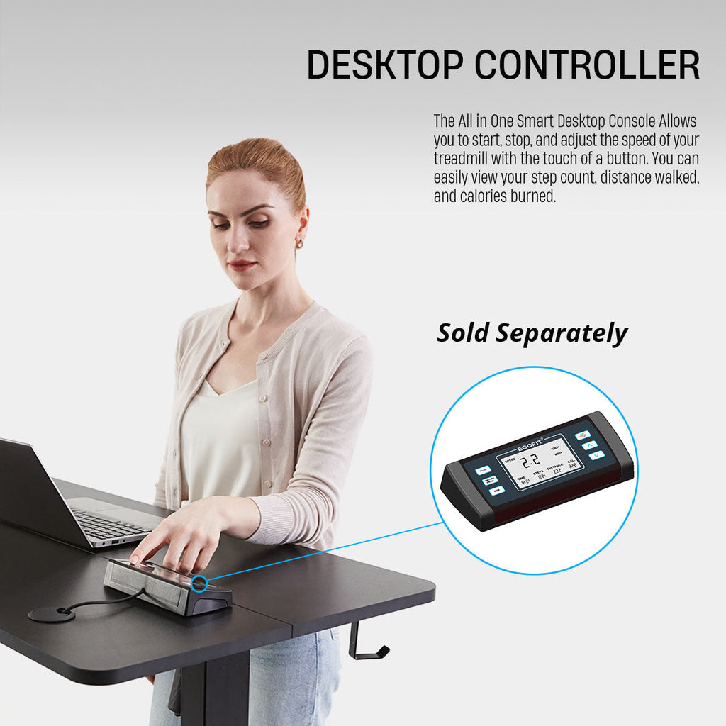 Desktop controller for easy speed and incline adjustment on Egofit ComfortDeck-M2 gray treadmill